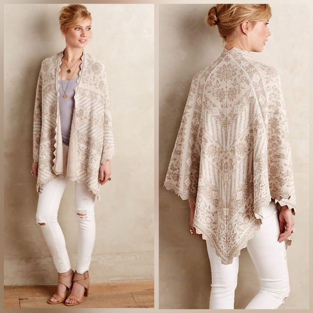 Anthropologie Knitted Knotted Women’s Beige Heirloom Lace Wrap